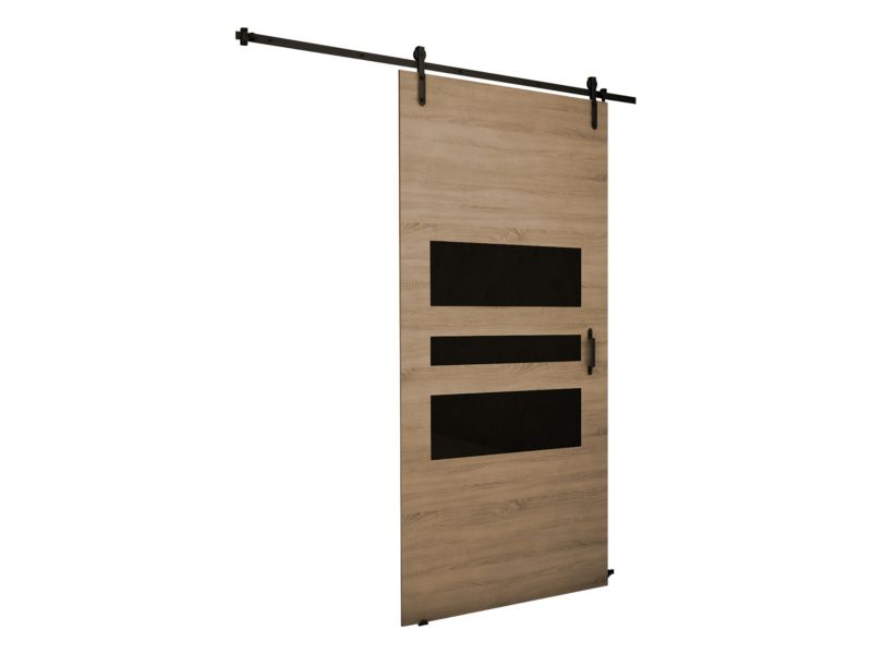Drzwi przesuwne wewnętrzne MIRJAN 24 Retro 1 100 + samodomykacz dąb sonoma + czarne szkło 1 kpl.