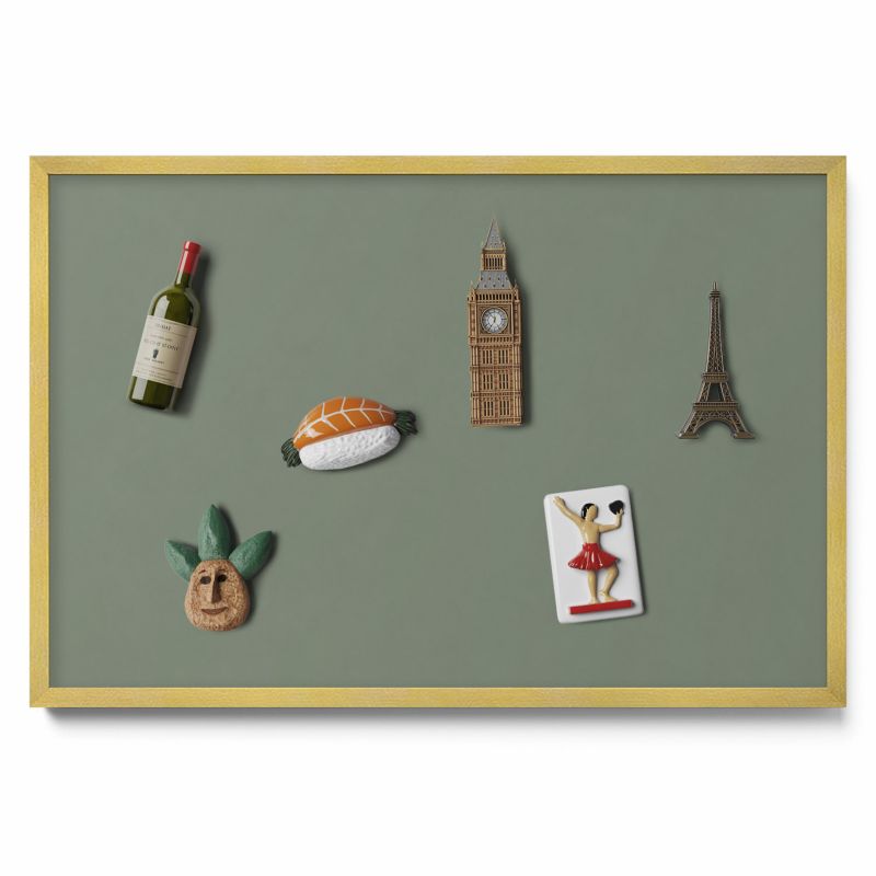Tablica magnetyczna na ścianę Tulup 60x40 cm Kolor oliwkowy w złotej ramie 1 szt.