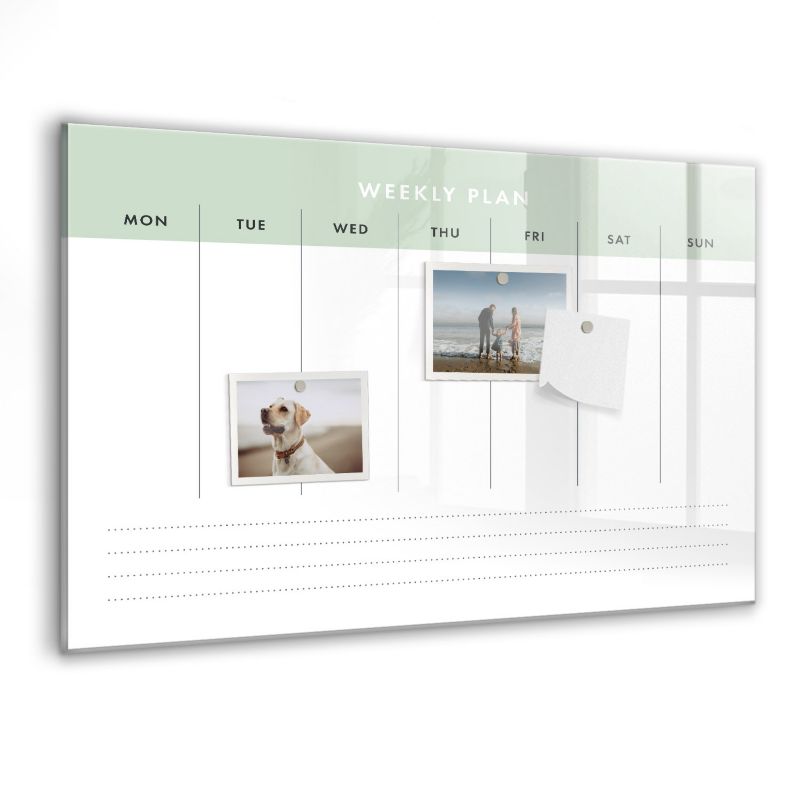 Szklana tablica magnetyczna Wallfluent 60x40 cm Planer tygodniowy Czarny marker 1 szt.