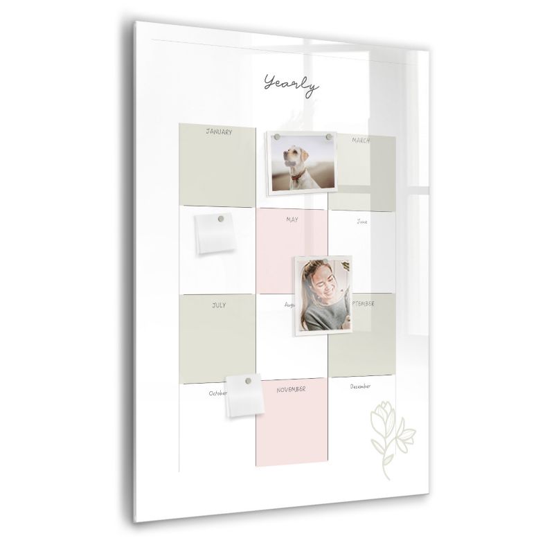 Szklana tablica magnetyczna Wallfluent 70x100 cm Roczny planer Czarny marker 1 szt.