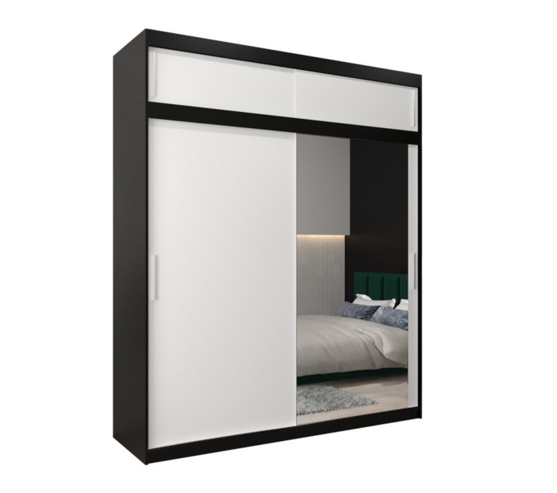 Szafa przesuwna Garderoba Abiks Tokyo 2 200 czarny + biały z nadstawką 1 szt.