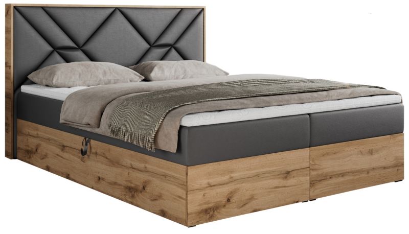 Łóżko kontynentalne MKS Meble GUNAR 200x200 H4 Szary ecoskóra 1szt