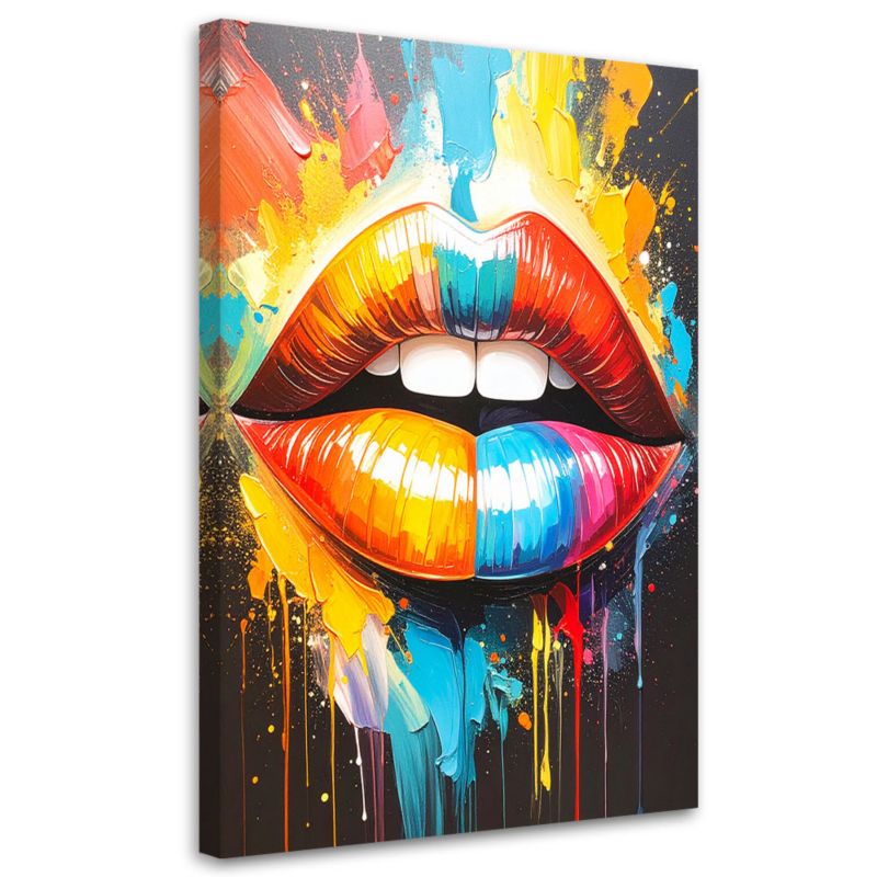 Obraz do salonu sypialni Feeby Kolorowe usta efekt farby olejnej 80x120cm 1szt