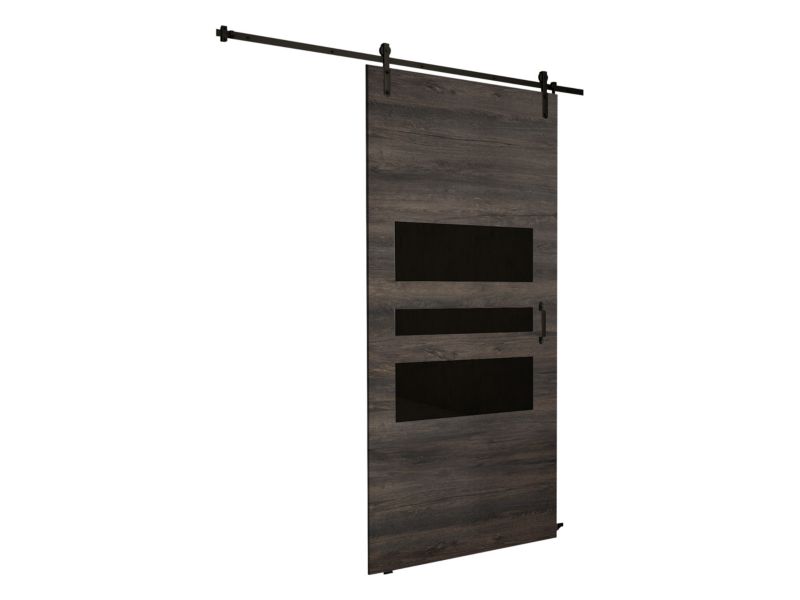 Drzwi przesuwne wewnętrzne MIRJAN 24 Retro 1 90 + samodomykacz jesion ciemny + czarne szkło 1 kpl.