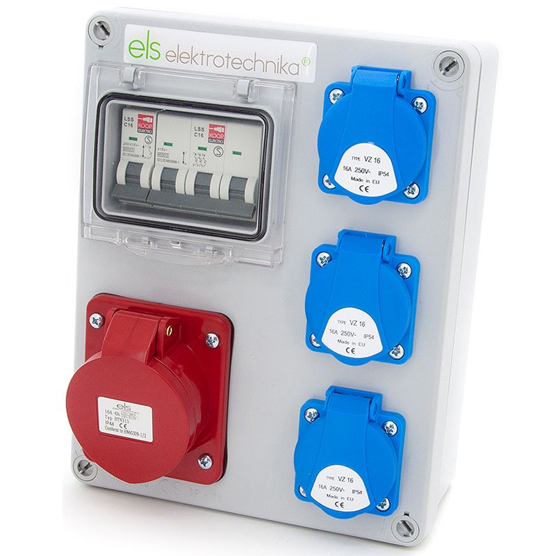 Rozdzielnica, skrzynka zasilająca ELS Elektrotechnika 4NO31C11C0 3x230V 16A/5, zabezpieczenia C16 3P/1P, montaż naścienny, 1 szt.