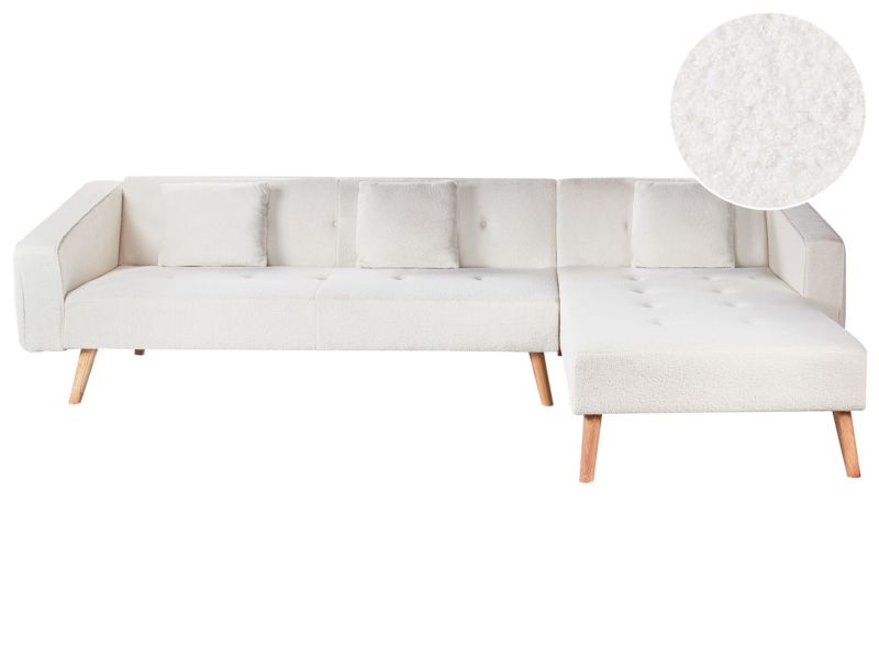 Narożnik boucle lewostronny rozkładany biały Vadso 1 szt.