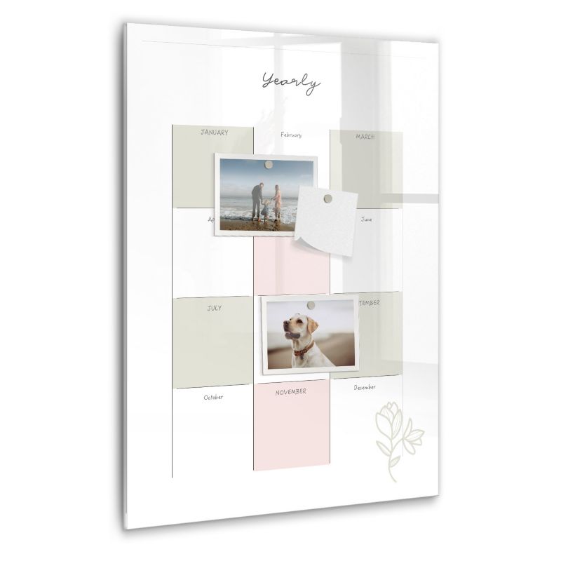 Szklana tablica magnetyczna Wallfluent 40x60 cm Roczny planer Czarny marker 1 szt.