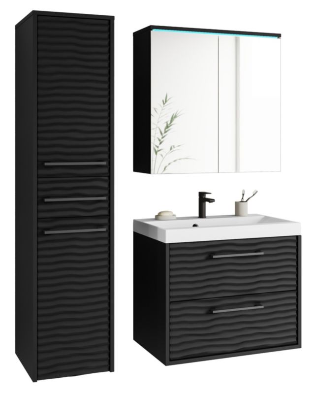 Zestaw mebli łazienkowych MINIO go for it YUKO 1 czarny grafit MDF wzór M4 z oświetleniem LED 1 kpl.