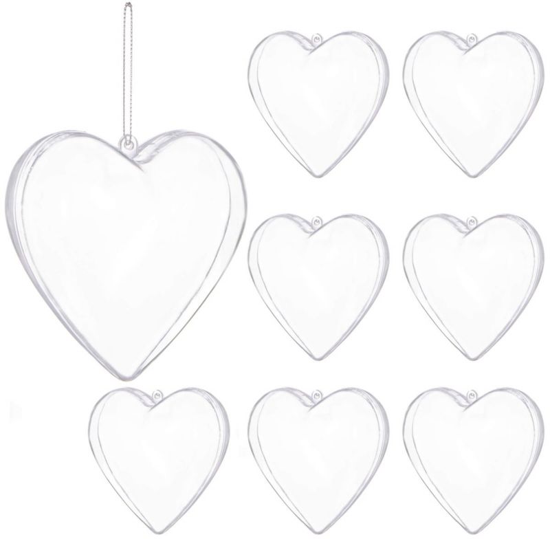 Bombki akrylowe Springos 8cm serce plastikowe decoupage 8 szt.