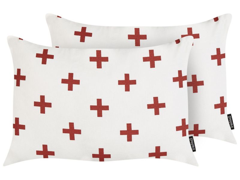 Zestaw 2 poduszek Wzór geometryczny Velleia Bawełna 50 x 35 cm Biały 1 par.