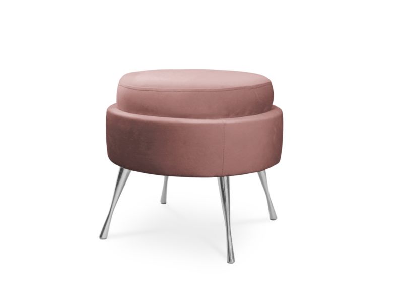 Pufa Bettso Muszelka na metalowych srebrnych nogach antyczny róż 1szt.