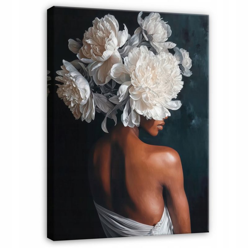 Obraz Kobieta Kwiaty Białe WALLARENA 60x40 cm Obraz Ścienny Do Sypialni Salonu Na Płótnie Canvas 1 szt.