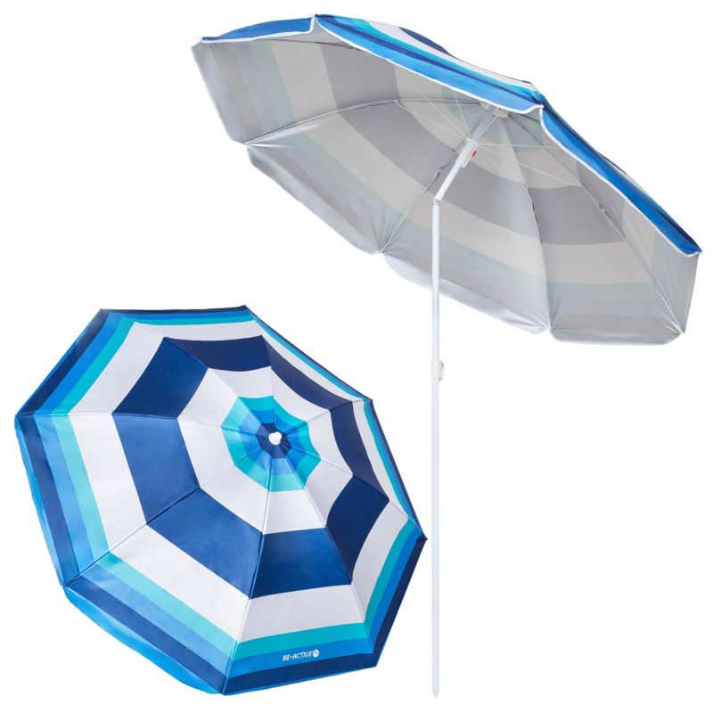 Parasol plażowy Beactive.pl składany ogrodowy na balkon 180cm paski biało-niebieskie 1 szt.
