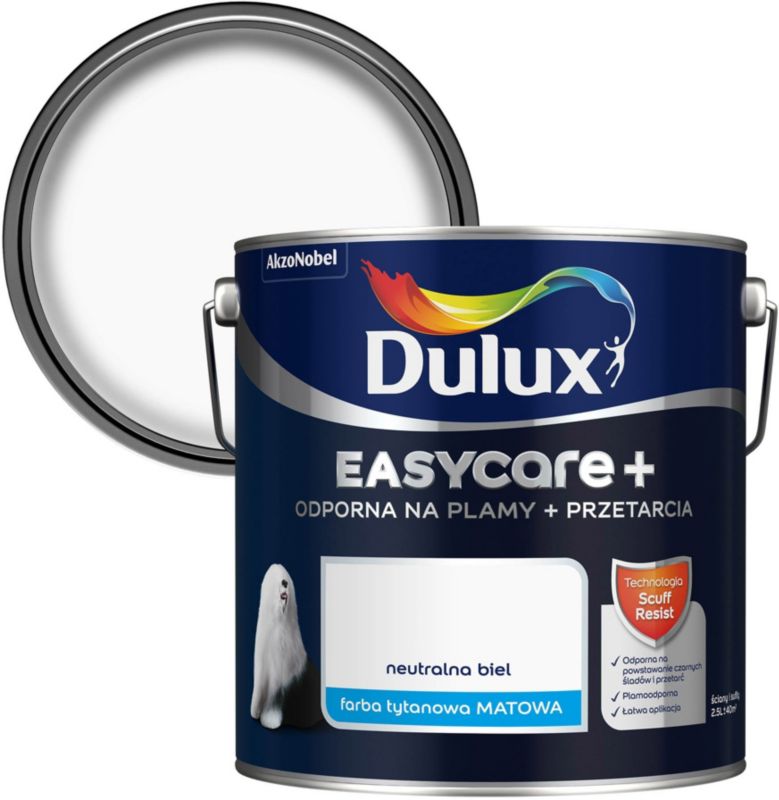 Farba plamoodporna Dulux EasyCare+ neutralna biel 2,5 l