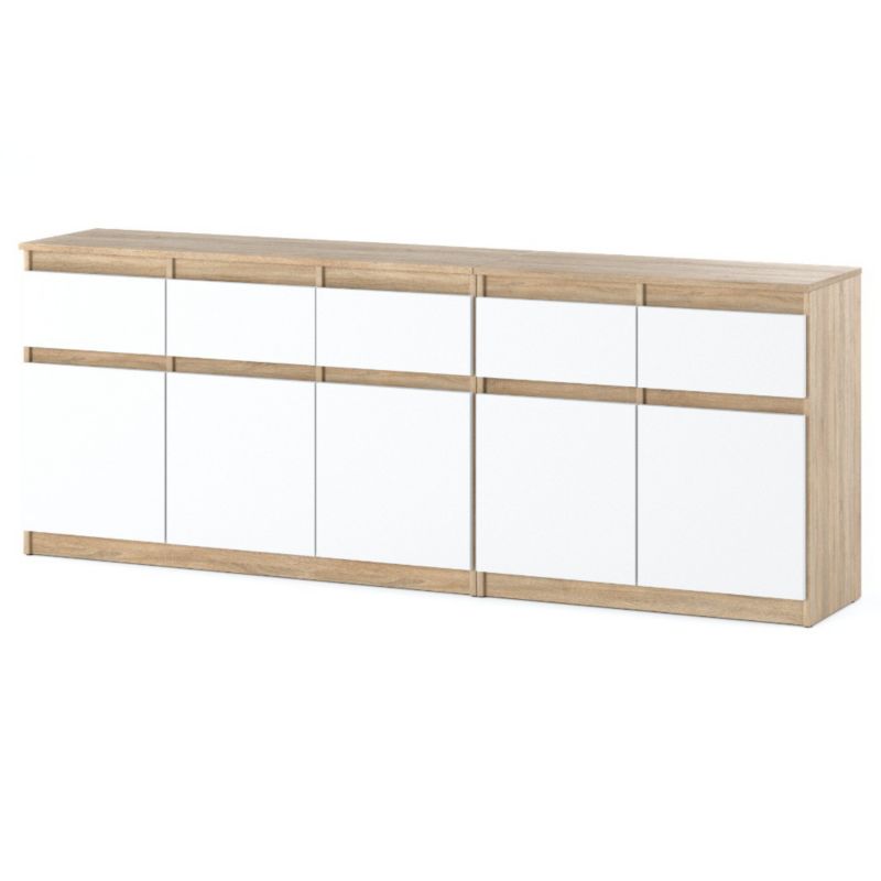 Komoda Hurtownia-Mebli Szuflady 5 Best Oleksa 200cm Dąb Sonoma Biały Mat 200x35x75 cm 1szt.