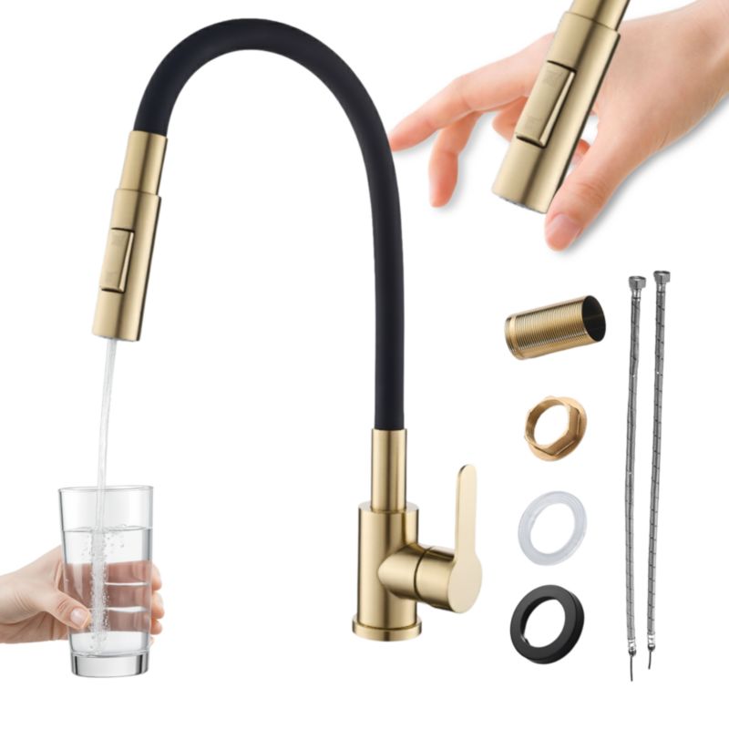 Bateria Kuchenna Szczotkowane Złoto Elastyczna Granitan Reno Wylewka Kran Czarny 1 szt.