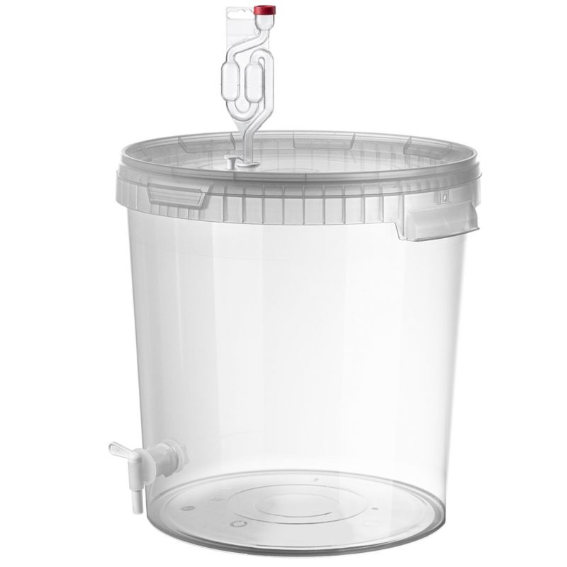 Wiadro fermentacyjne KADAX Zestaw z pokrywą, Kran obrotowy, korek fermentacyjny, rurka fermentacyjna bezbarwne 33L 1 szt.