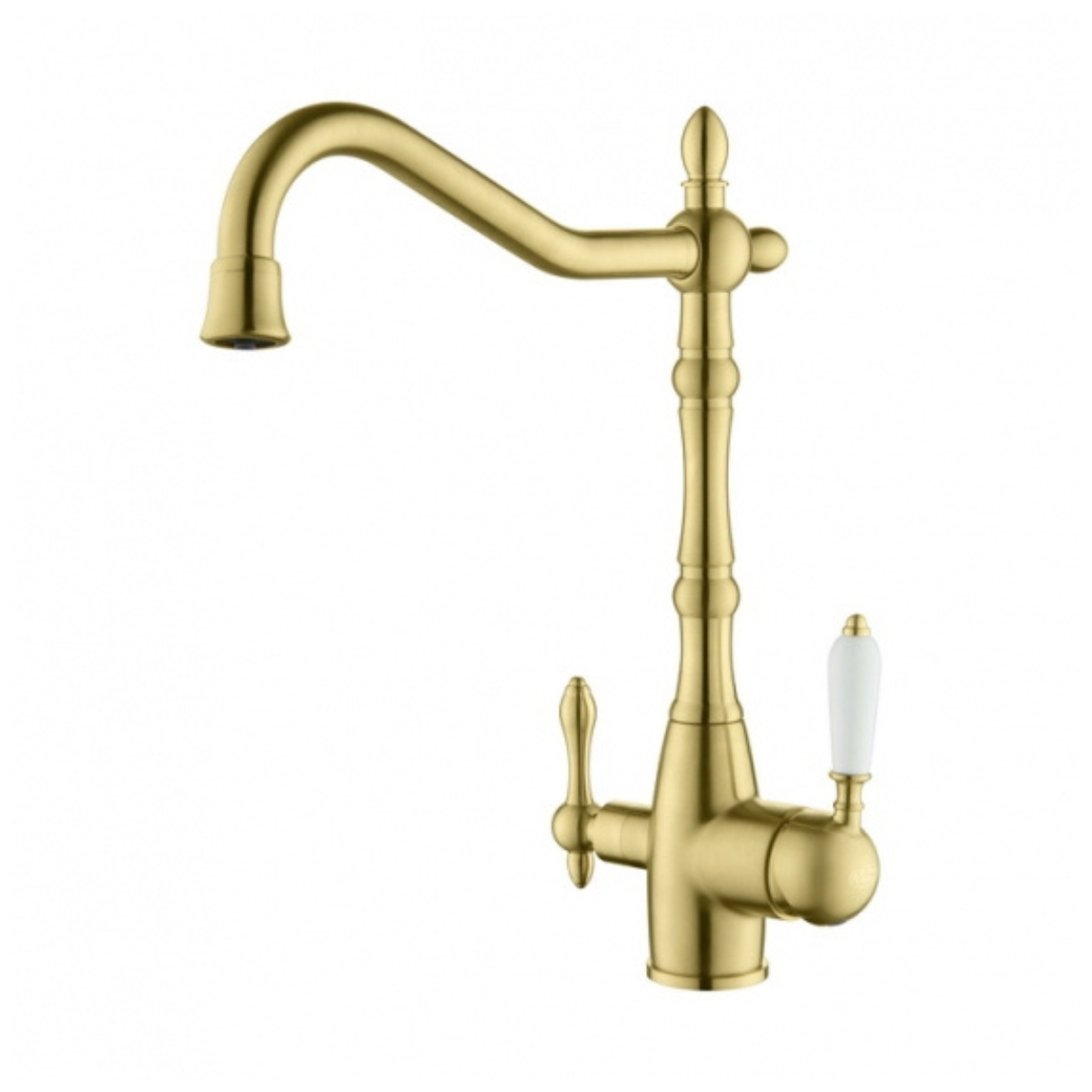 Bateria kuchenna trójdrożna Blue Water Saxo mosiądz antyczny , dwuobwodowy kran do podłączenia wody bieżącej i filtrowanej w stylu Retro.