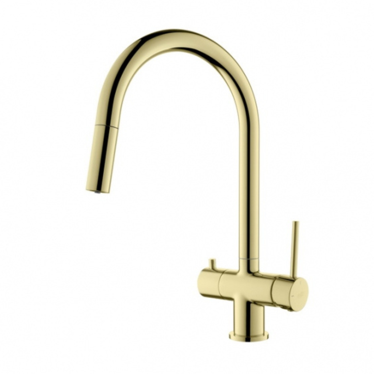 Blue Water Cyrus kolor złoty kran dwuobwodowy z podłączeniem wody filtrowanej. Bateria trójdrożna z wyciąganą rączką.