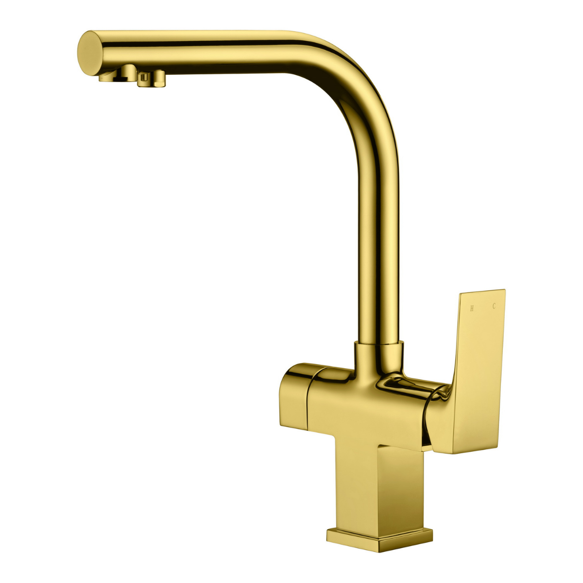 Dwuobwodowa bateria kuchenna Blue Water Sora Złota, trójdrożna kran do podłączenia wody bieżącej i filtrowanej.