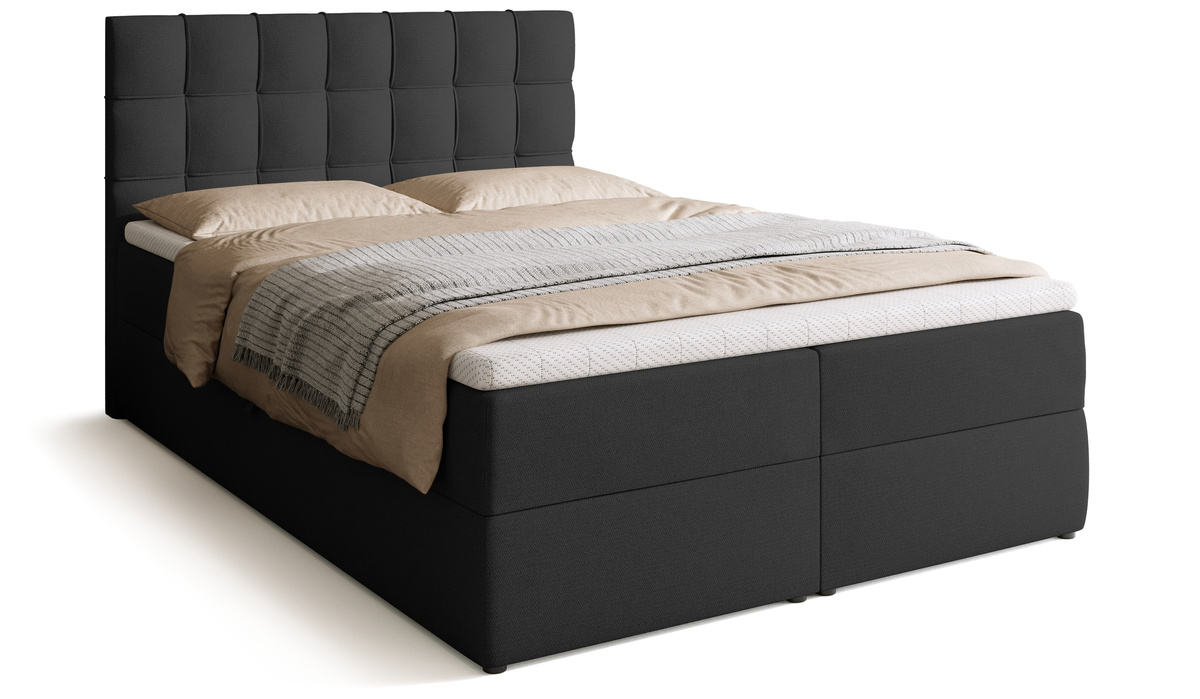 Czarne łóżko kontynentalne 140x200 cm do sypialni pojemnik DETROIT