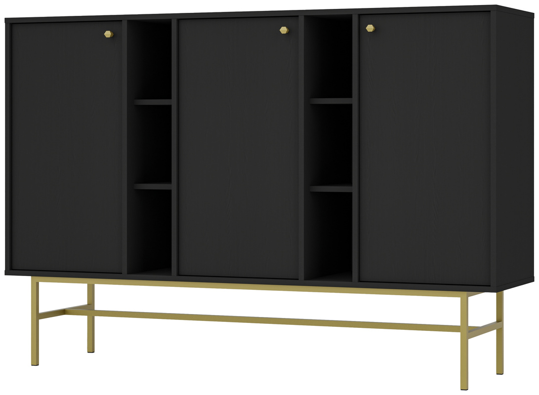 Czarna trzydrzwiowa komoda do salonu 160 cm TOKEN