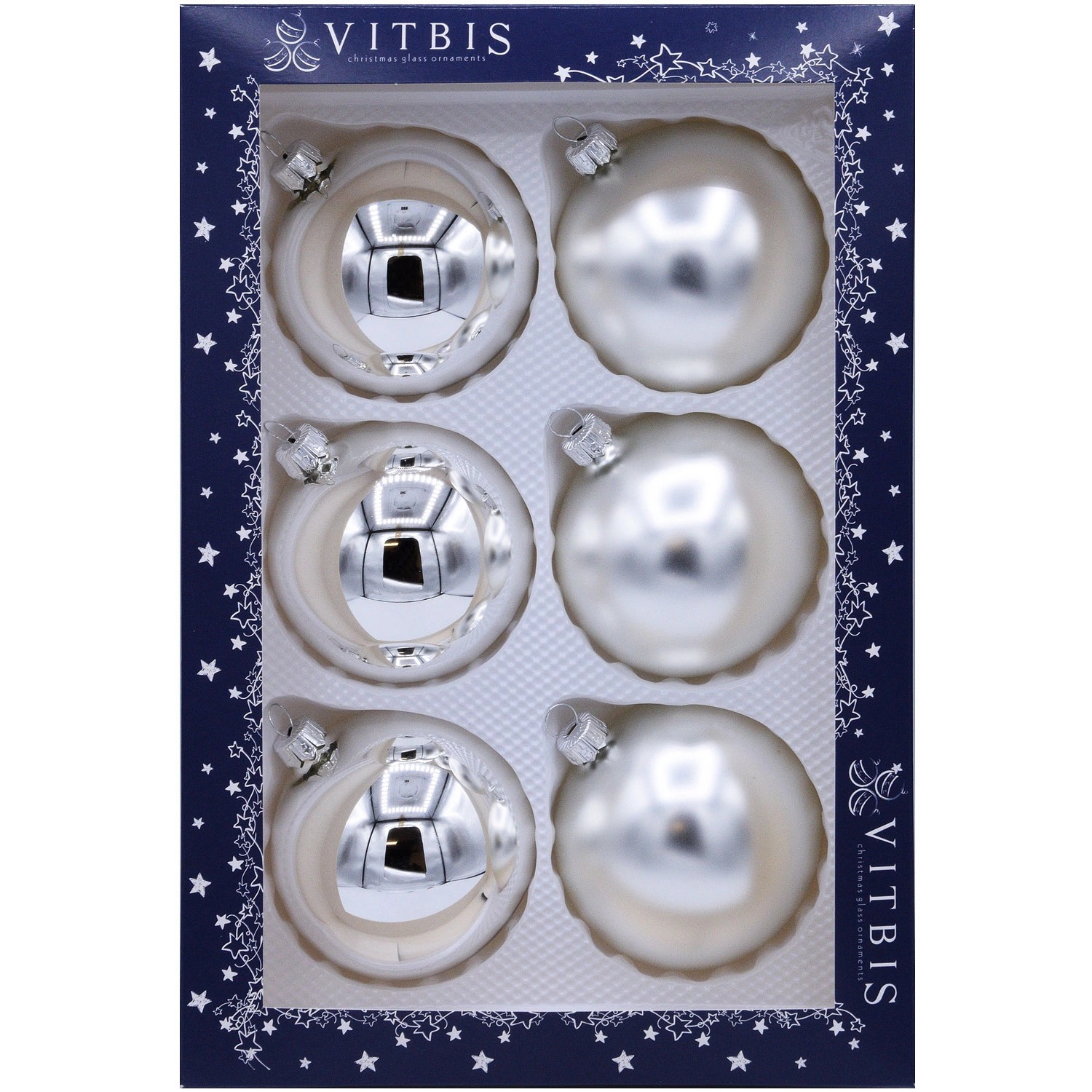 Bombki gładkie w pudełku srebrne śr. 8 cm - 6 szt.