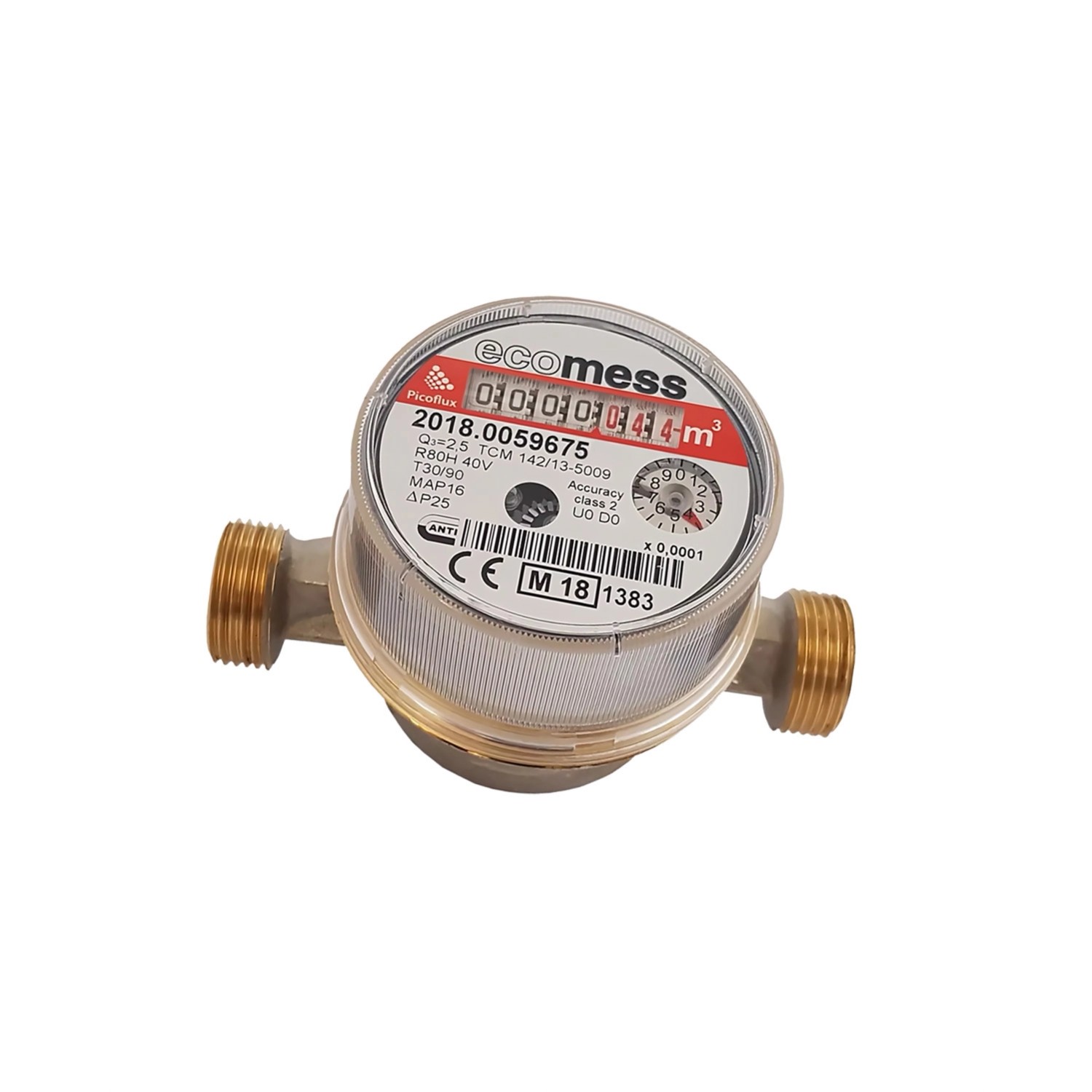 Wodomierz jednostrumieniowy, suchobieżny bez śrubunków do ciepłej wody 1/2