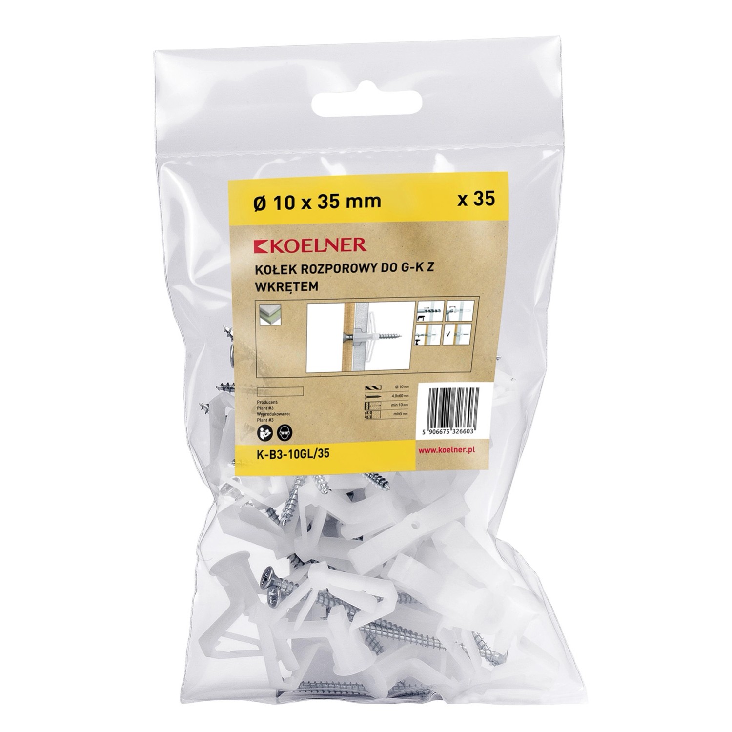 Koelner Kołek do płyt GK 10mm wkręt PZ