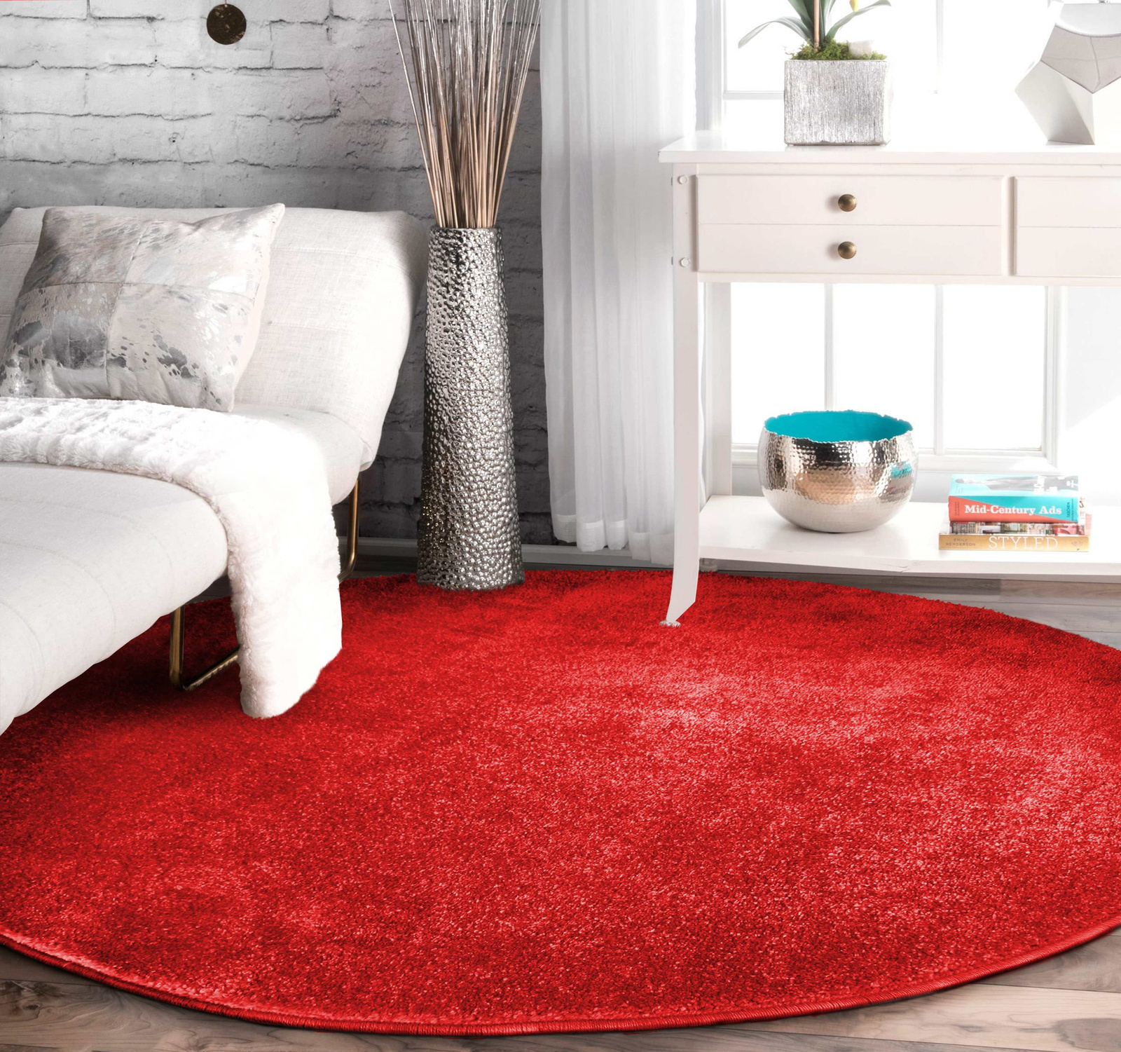 Dywan Premium koło jednolity czerwony
