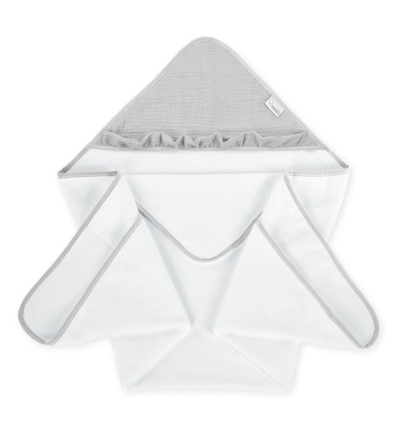 Okrycie kąpielowe bawełniane z muślinowym kapturkiem szara AM