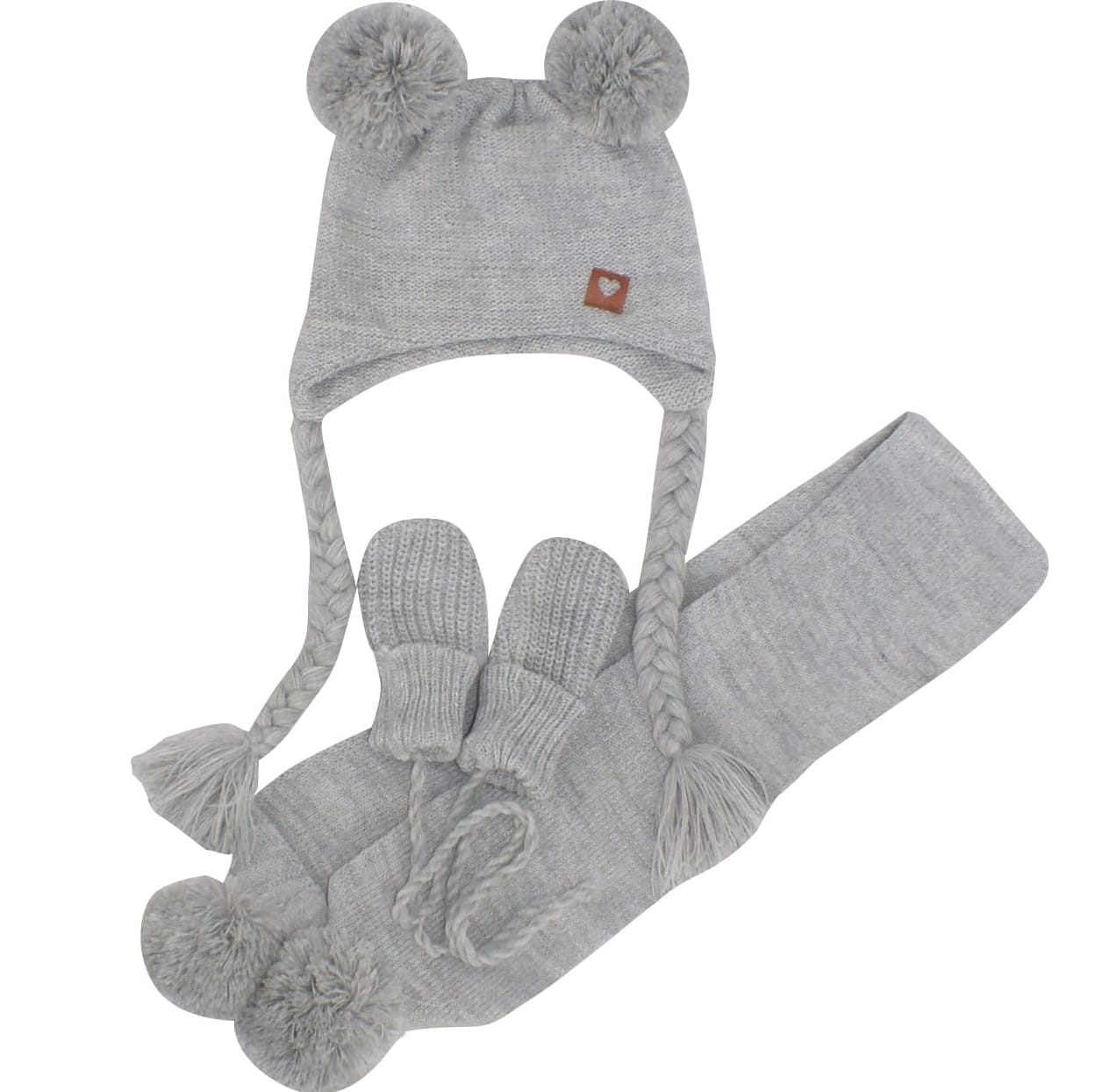 KOMPLET 3 częściowy czapka wiązana + szalik + rękawiczki szary ZZ