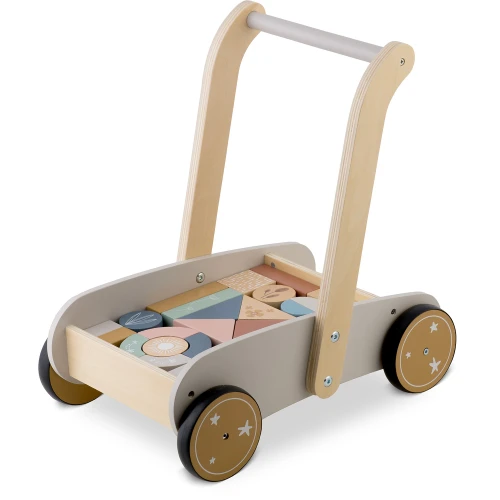 Drewniany chodzik pchacz z klockami JS