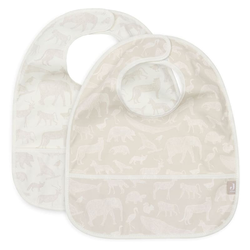 Jollein 2 śliniaki wodoodporne z kieszonką ANIMALS Nougat BBTB