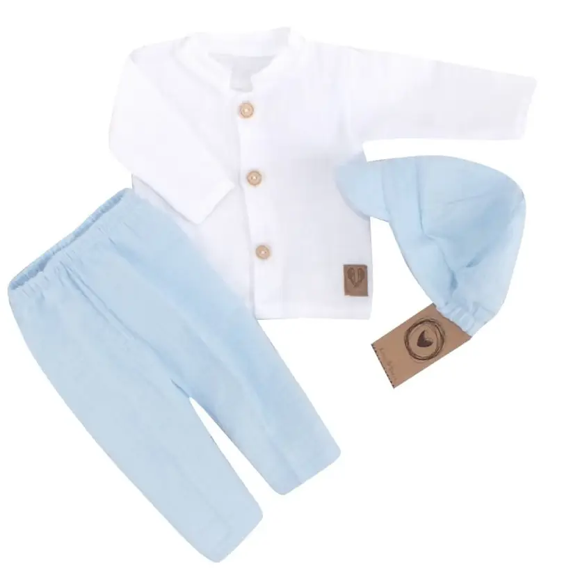 3CZ MUŚLINOWY KOMPLET ELEGANCKI Z KASZKIETEM DO CHRZTU BLUE - 86