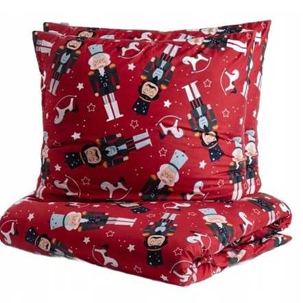 Komplet pościeli świątecznej Dziadki do orzechów czerwień Al - 200x220 cm + 2 poszewki 70x80 cm