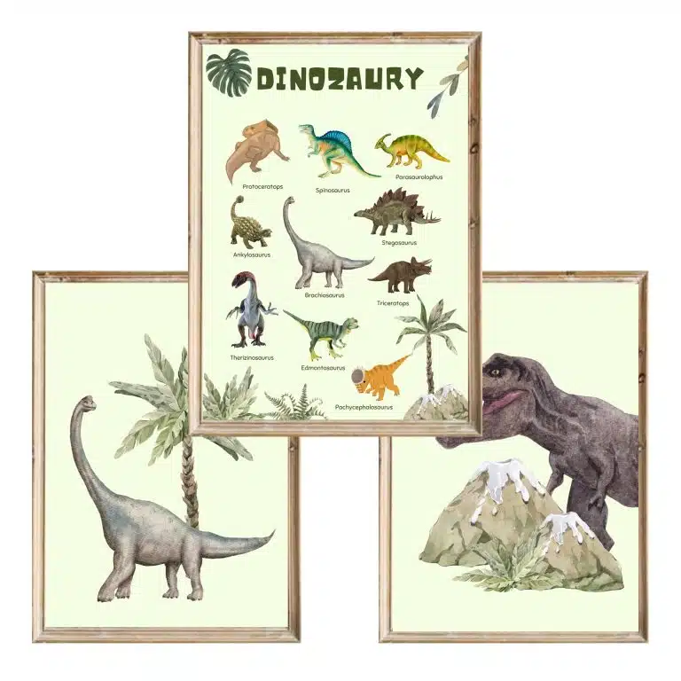 Zestaw trzech plakatów dla dzieci Dinozaury i Alfabet - A4