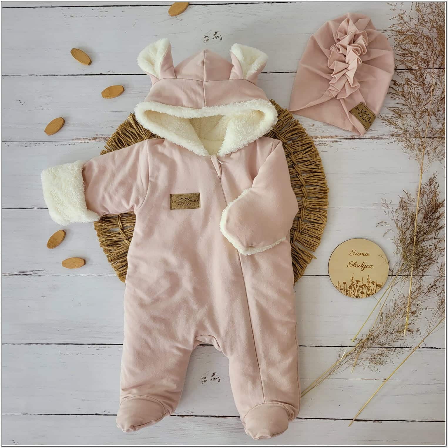 ZESTAW KOMBINEZON NIEMOWLĘCY+CZAPKA TURBAN OCIEPLANY ZZ - 68