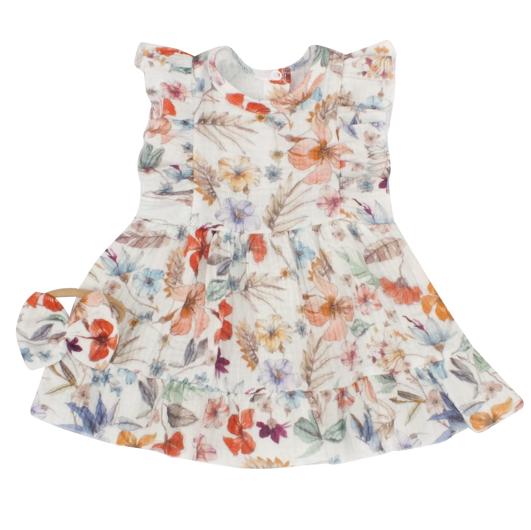 Sukienka + opaska muślinowa kwiaty ZZ - 68