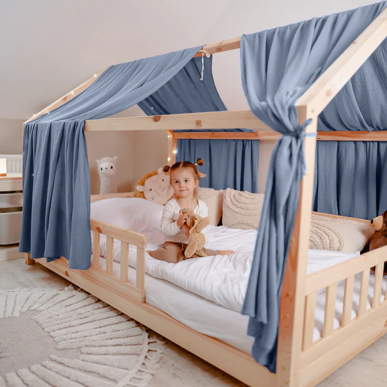 Zasłonki muślinowe do łóżka navy blue - rozmiar do wyboru MA - 135cm x 320 cm