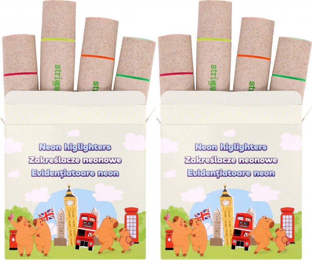 2x Zakreślacze Strigo Capybara Eko, ścięta, 1-5mm, 4 sztuki, mix kolorów neonowych
