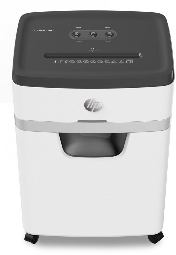 Niszczarka do papieru HP OneShred 18CC, ścinek 4x35mm, 18 kartek, P-4/T-4 DIN, jasnoszary