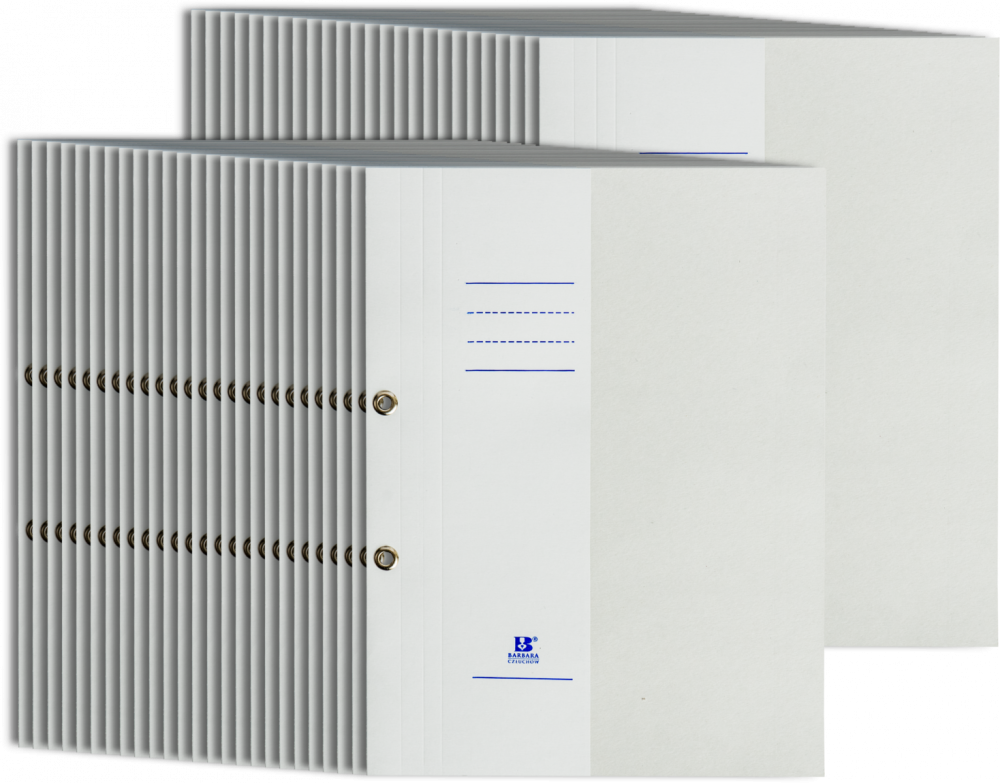 50x Skoroszyt kartonowy oczkowy Barbara, 1/2 A4, do 150 kartek, 280g/m2, biały