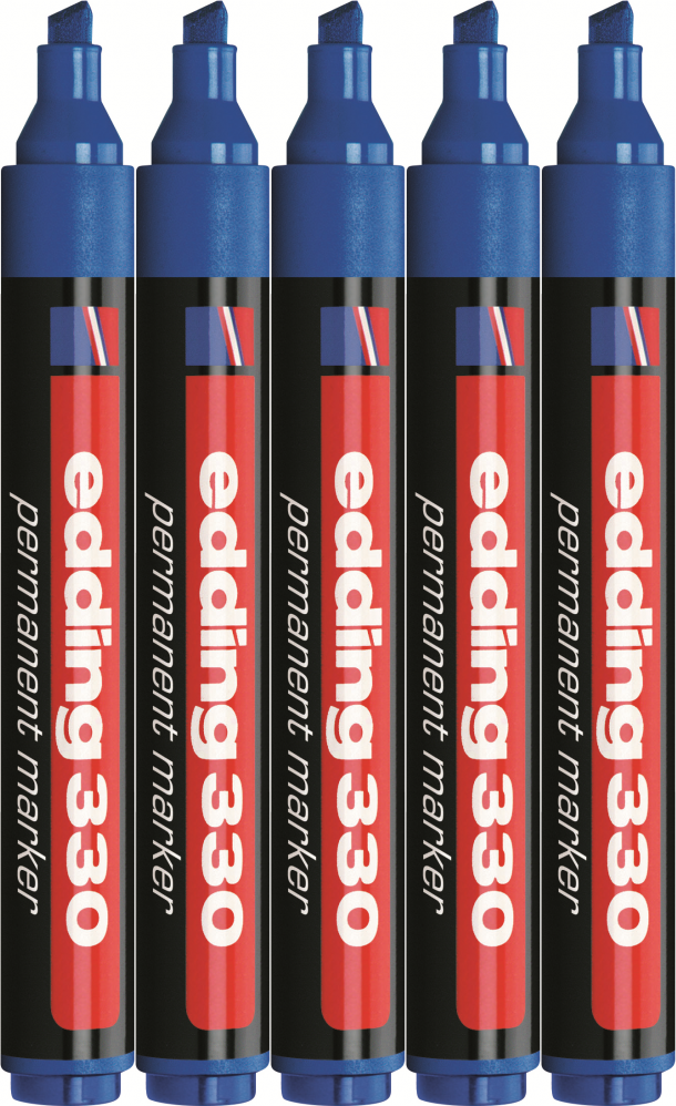 5x Marker permanentny edding 330, ścięta, 1-5 mm, niebieski