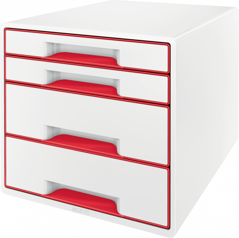 Pojemnik Leitz Wow Cube, z 4 szufladami, A4+, biało-czerwony