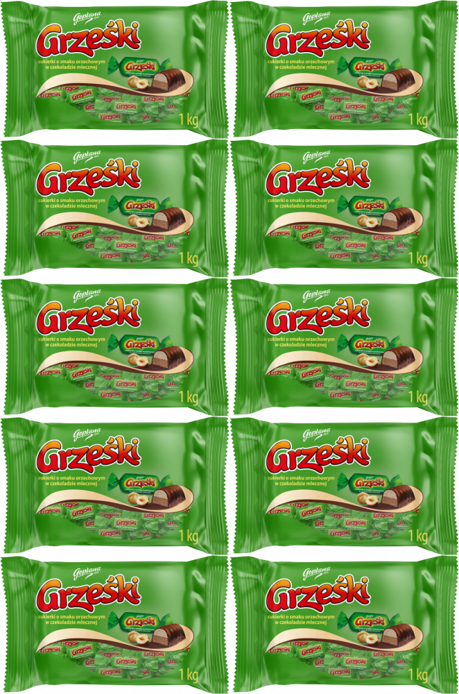 10x Cukierki Goplana Grześki, orzechowy w czekoladzie, 1kg
