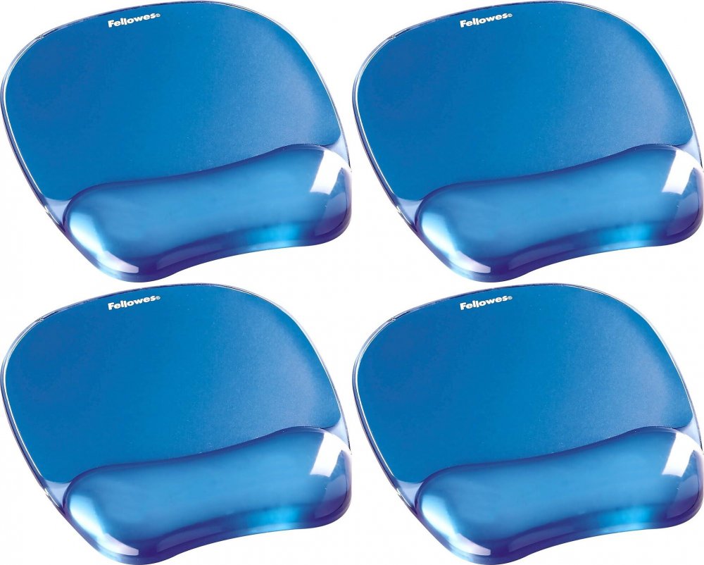 4x Podkładka żelowa pod mysz i nadgarstek Fellowes Crystal, 14x202x230mm, niebieski