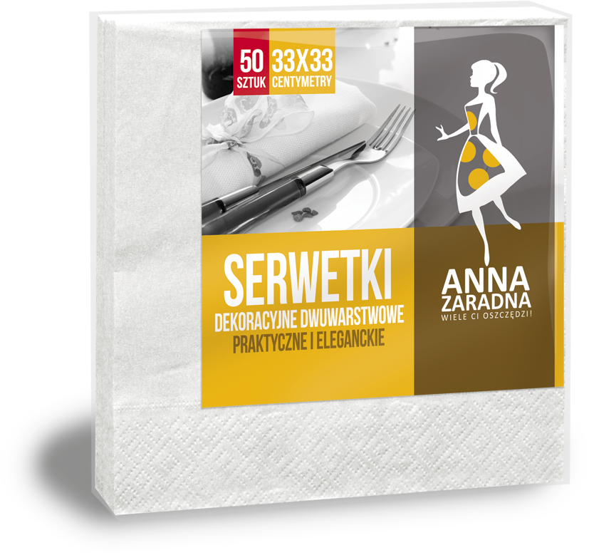 Serwetki Anna Zaradna, 33x33cm, 2-warstwowe, 50 sztuk, biały