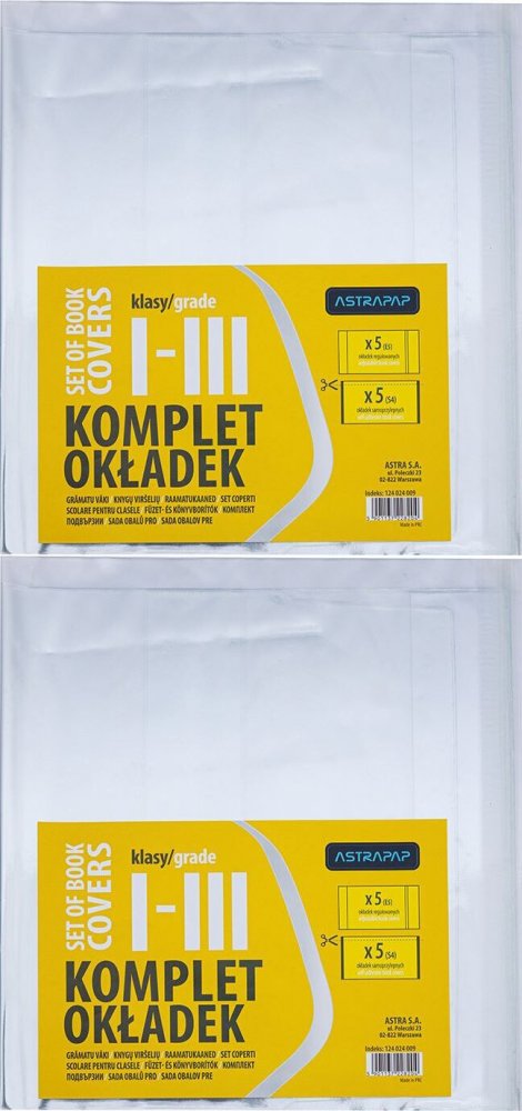 2x Okładki na zeszyt/książkę Astra Astrapap, do klas I-III, 10 sztuk, transparentny