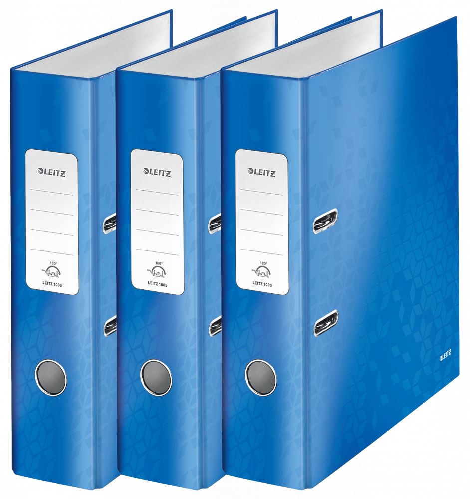 3x Segregator A4 Leitz Wow 180°, 80mm, do 600 kartek, niebieski